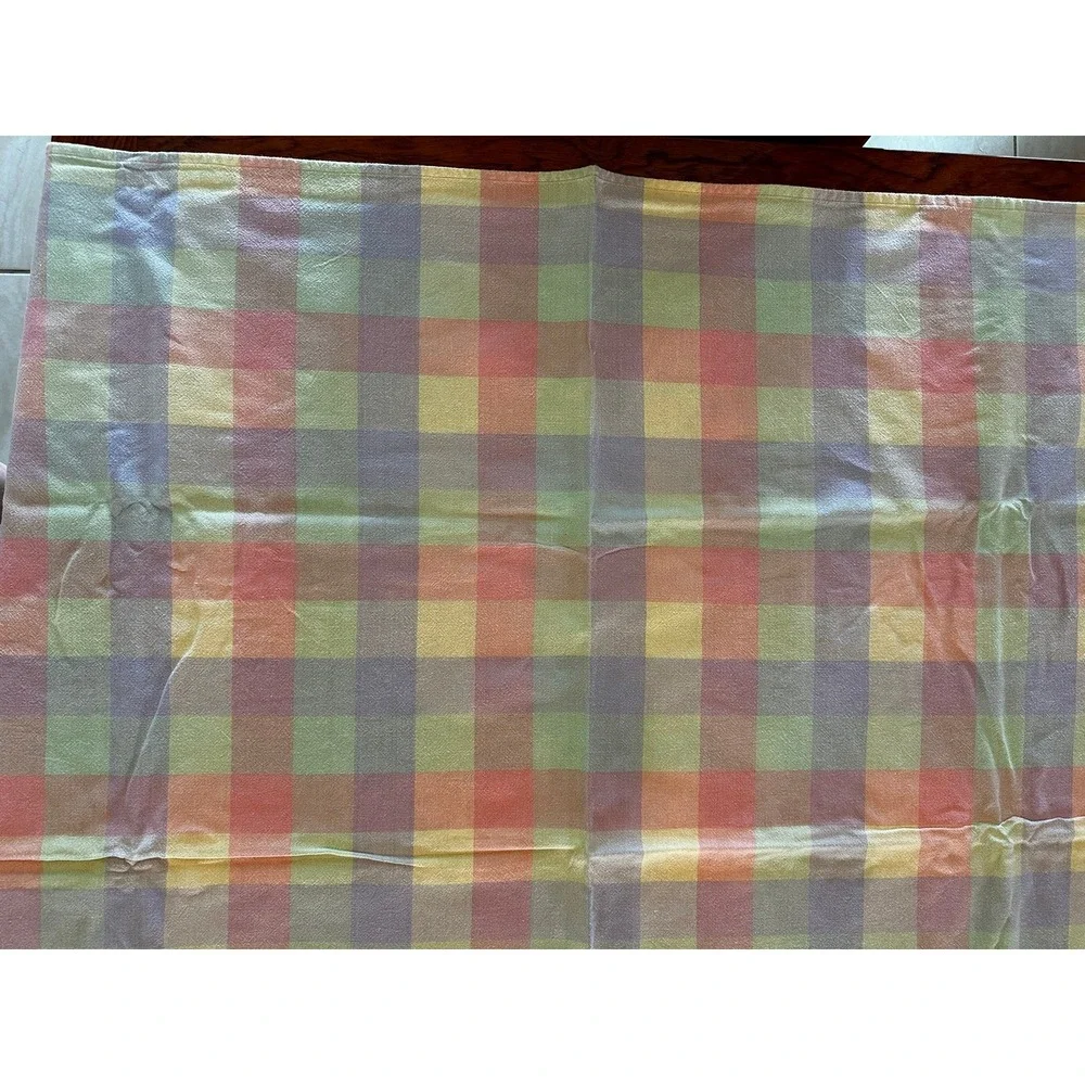 Vintage Pastel Plaid Tablecloth Rectangular Woven Multi Color Check Farmhouse